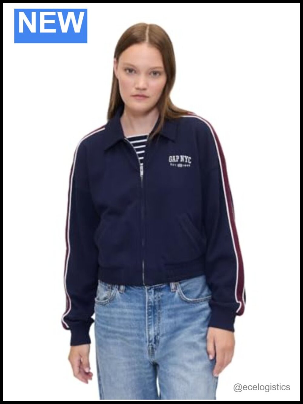 Women's Cropped Track Jacket Zipper Long Sleeve Cotton Blend